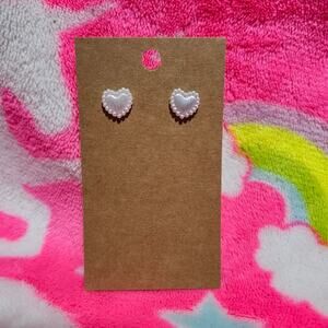Small White Heart Silver Stud Earrings